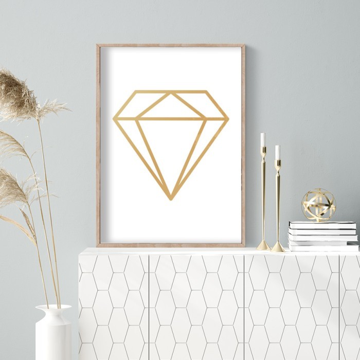Αφίσα Poster Διαμάντι Γεωμετρικό σε Gold-χρυσό με κορνίζα
