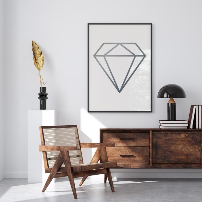 Αφίσα Poster Διαμάντι Γεωμετρικό σε Silver - ασημί για σαλόνι