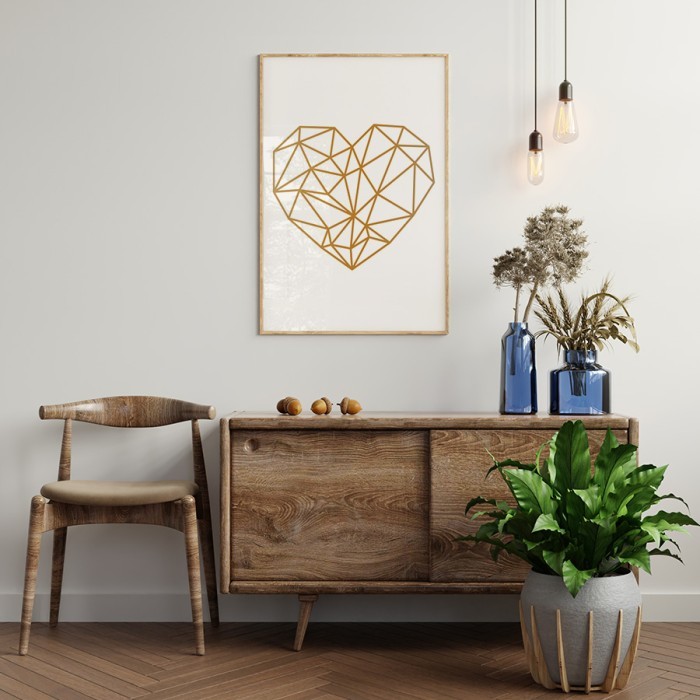 Αφίσα Poster Καρδιά σε Gold - χρυσό για σαλόνι