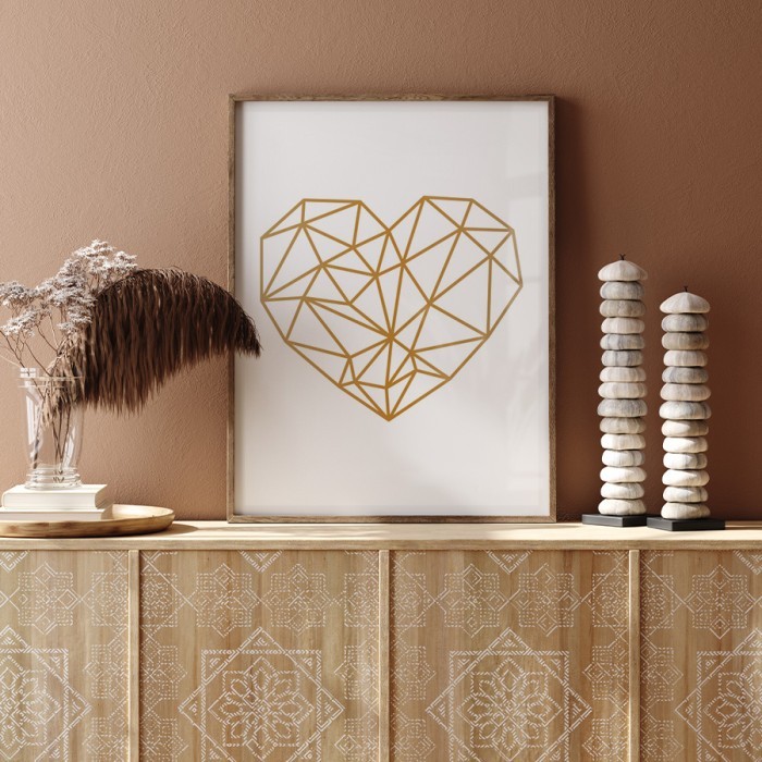 Αφίσα Poster Καρδιά σε Gold - χρυσό με κορνίζα
