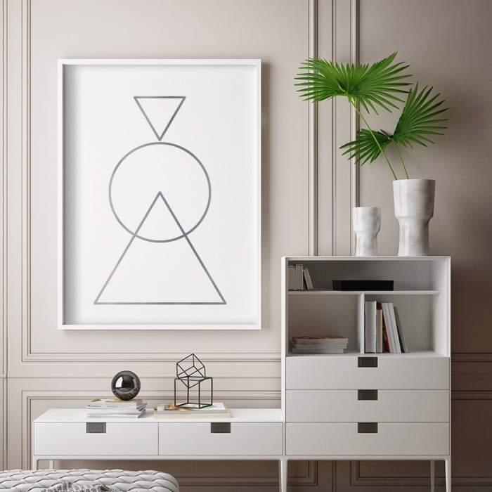 Αφίσα Poster Γεωμετρικά Σχήματα σε Silver - Ασημί  με κορνίζα