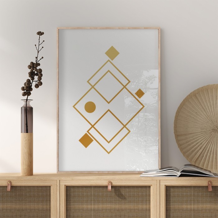 Αφίσα Poster Ασύμμετρα Σχήματα σε Gold - Χρυσό με κορνίζα