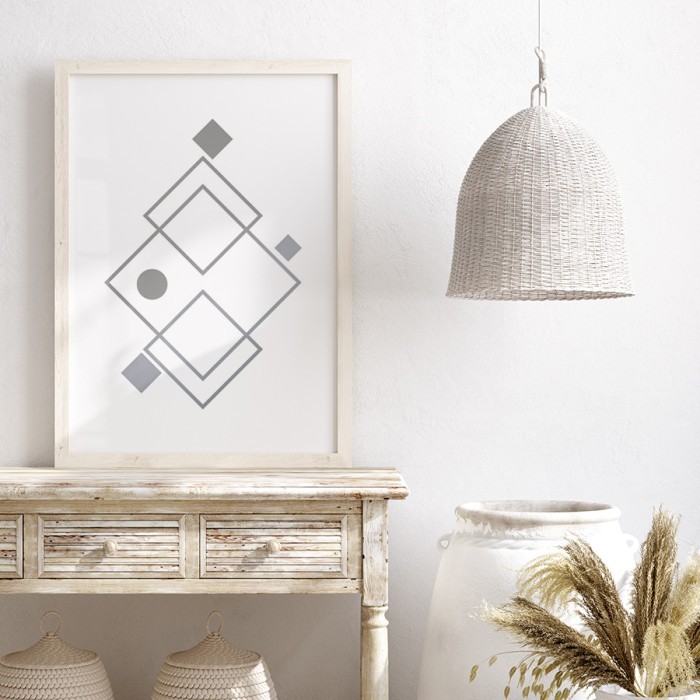 Αφίσα Poster Ασύμμετρα Σχήματα σε Silver – Ασημί με κορνίζα