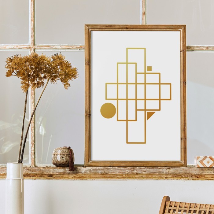 Αφίσα Poster Γεωμετρικό μοτίβο σε Gold - Χρυσό με κορνίζα