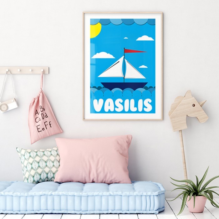 Αφίσα Poster Καραβάκι με πανιά στην γαλάζια θάλασσα για παιδικό δωμάτιο 