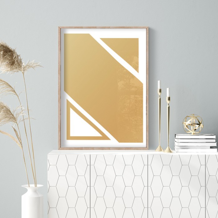 Αφίσα Poster Αφηρημένη γεωμετρία σε Gold - Χρυσό με κορνίζα