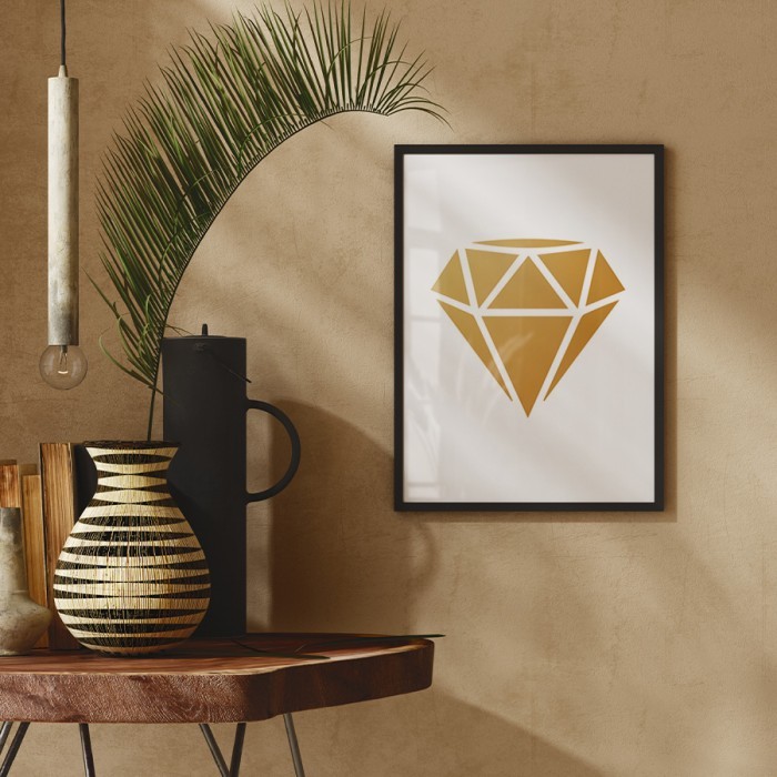 Αφίσα Poster Διαμάντι Γεωμετρικό σε Gold - Χρυσό με κορνίζα