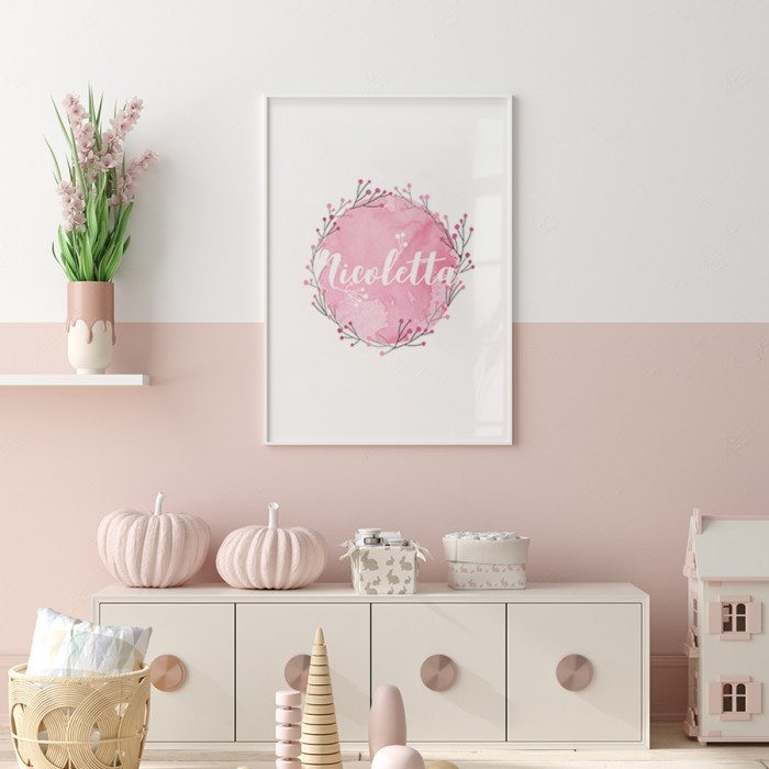 Αφίσα Poster Στεφάνι με ροζ λουλούδια για παιδικό δωμάτιο 