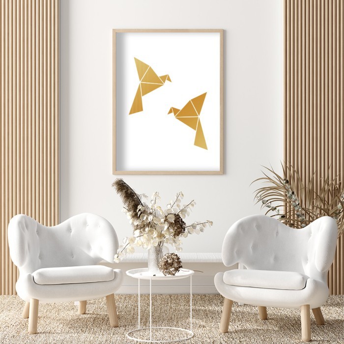 Αφίσα Poster Γεωμετρικά Πουλιά σε Gold - Χρυσό  για σαλόνι