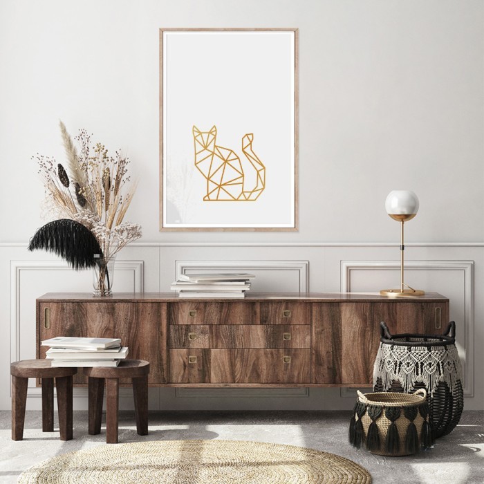Αφίσα Poster Γάτα σε Gold - Χρυσό  για σαλόνι