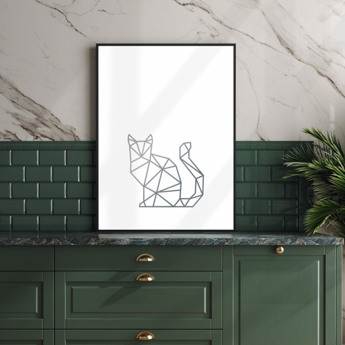 Αφίσα Poster Γάτα σε Silver - Ασημί  με κορνίζα