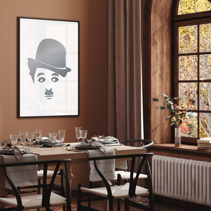 Αφίσα Poster Charlie Chaplin σε Silver - Ασημί  με κορνίζα