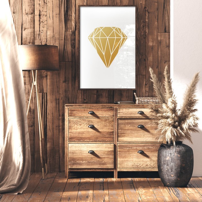 Αφίσα Poster Minimal Διαμάντι σε Gold - Χρυσό  για σαλόνι