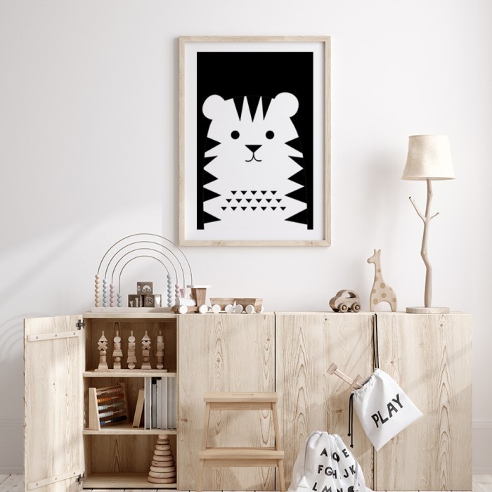 Αφίσα Poster Ασπρόμαυρος Τίγρης για παιδικό δωμάτιο 