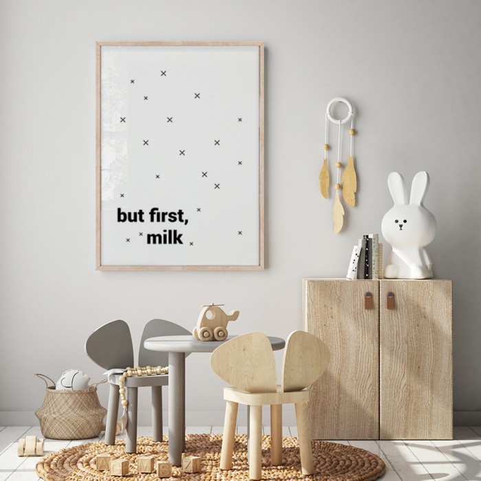 Αφίσα Poster But first, milk για παιδικό δωμάτιο 