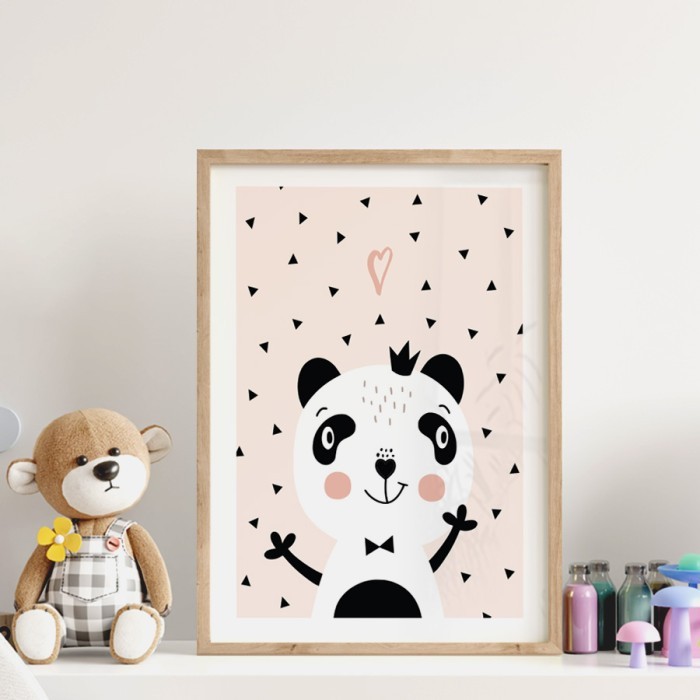 Αφίσα Poster Sweet panda - pink background με κορνίζα