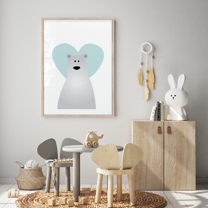 Αφίσα Poster Αρκούδος με μπλε καρδιά για παιδικό δωμάτιο 