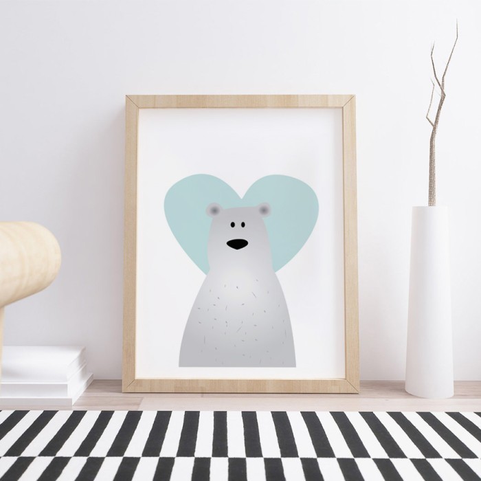 Αφίσα Poster Αρκούδος με μπλε καρδιά με κορνίζα