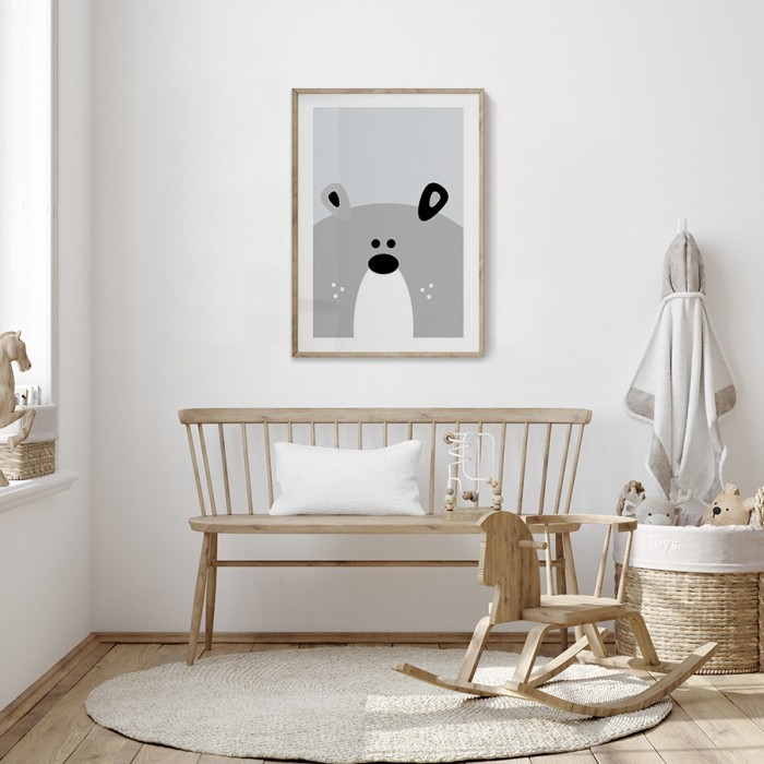 Αφίσα Poster Γκρι αρκούδος με μαύρο αυτί για βρεφικό δωμάτιο