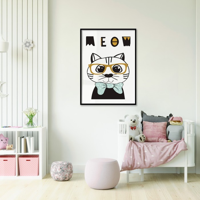 Αφίσα Poster Cat with papigion & glasses για παιδικό δωμάτιο 