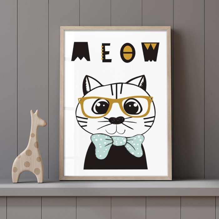 Αφίσα Poster Cat with papigion & glasses με κορνίζα