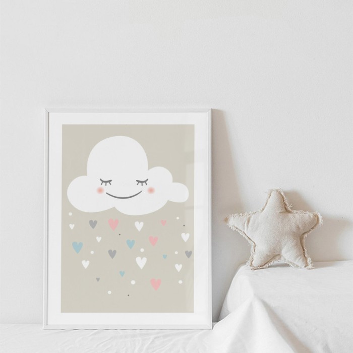 Αφίσα Poster Σύννεφο με καρδούλες με κορνίζα