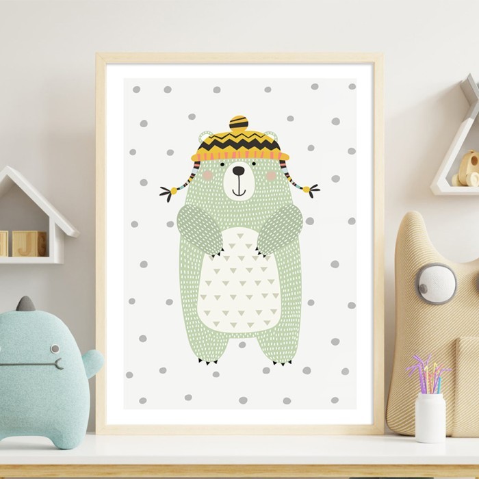 Αφίσα Poster Πράσινη αρκουδίτσα με κορνίζα