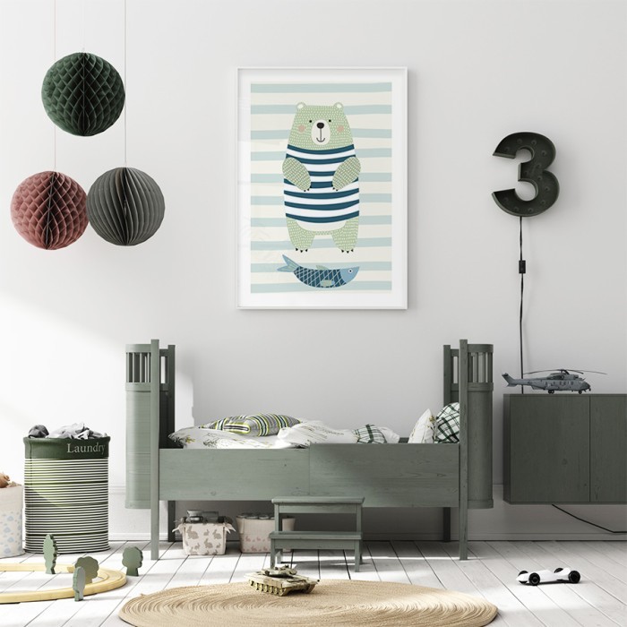 Αφίσα Poster Αρκούδα και ψάρι για παιδικό δωμάτιο 