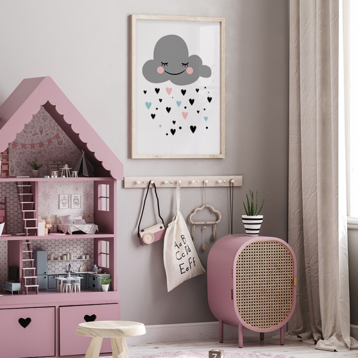 Αφίσα Poster Βροχή από καρδούλες για παιδικό δωμάτιο 