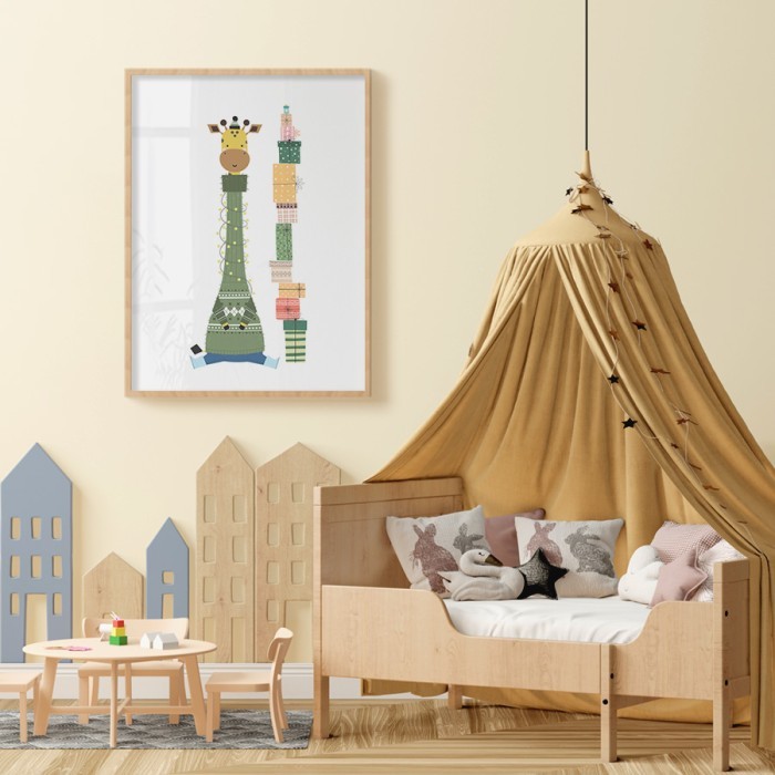 Αφίσα Poster Καμηλοπάρδαλη με δώρα για παιδικό δωμάτιο 