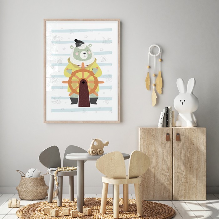 Αφίσα Poster Αρκούδα καπετάνιος για παιδικό δωμάτιο 