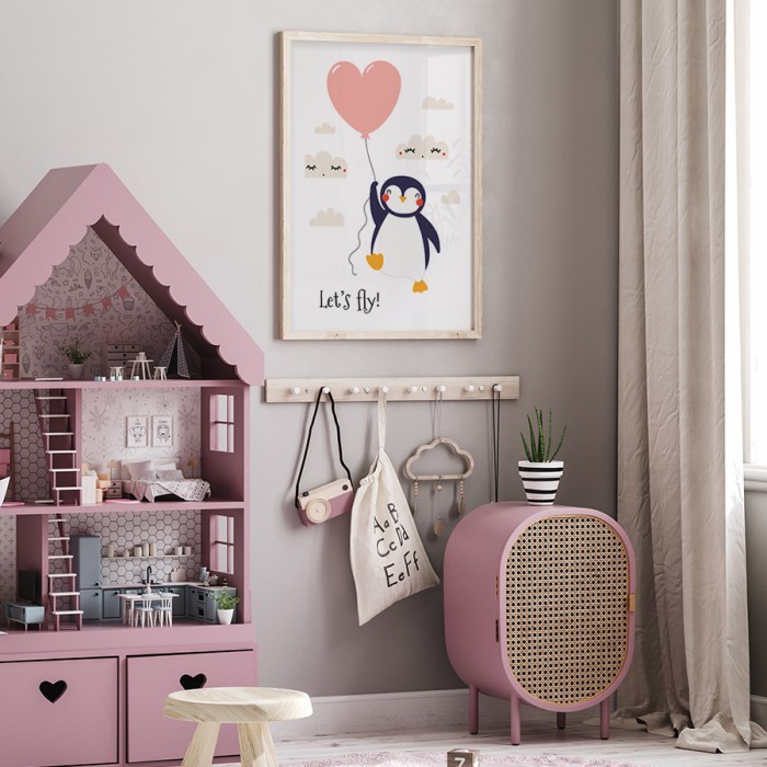 Αφίσα Poster Πιγκουίνος με μπαλόνι καρδιά για παιδικό δωμάτιο 