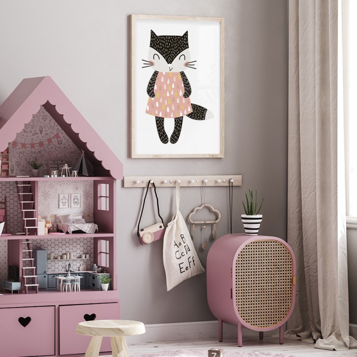 Αφίσα Poster Γατούλα με ροζ φόρεμα για παιδικό δωμάτιο 