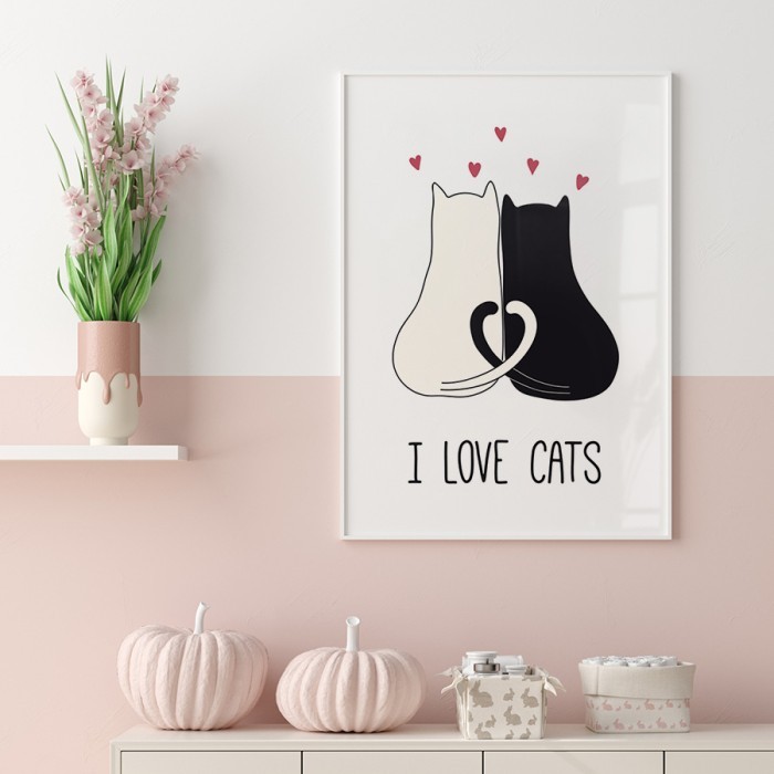 Αφίσα Poster I love cats με κορνίζα