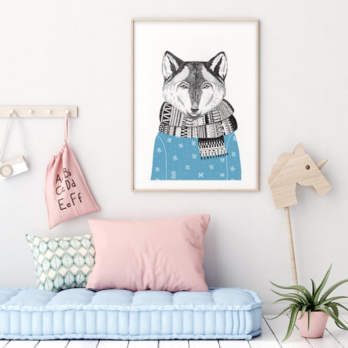 Αφίσα Poster Λύκος με κασκόλ για παιδικό δωμάτιο 