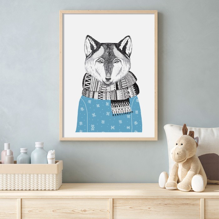 Αφίσα Poster Λύκος με κασκόλ με κορνίζα
