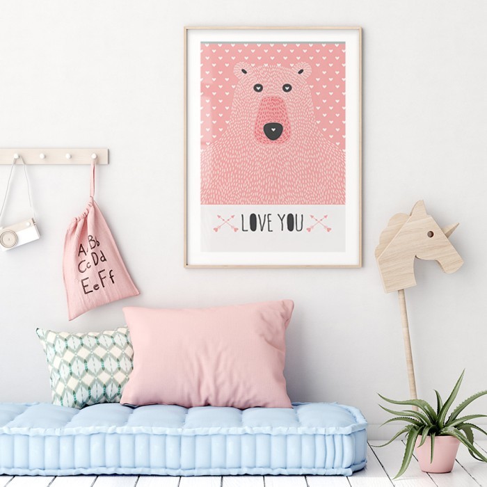 Αφίσα Poster Ροζ Αρκούδα για παιδικό δωμάτιο 