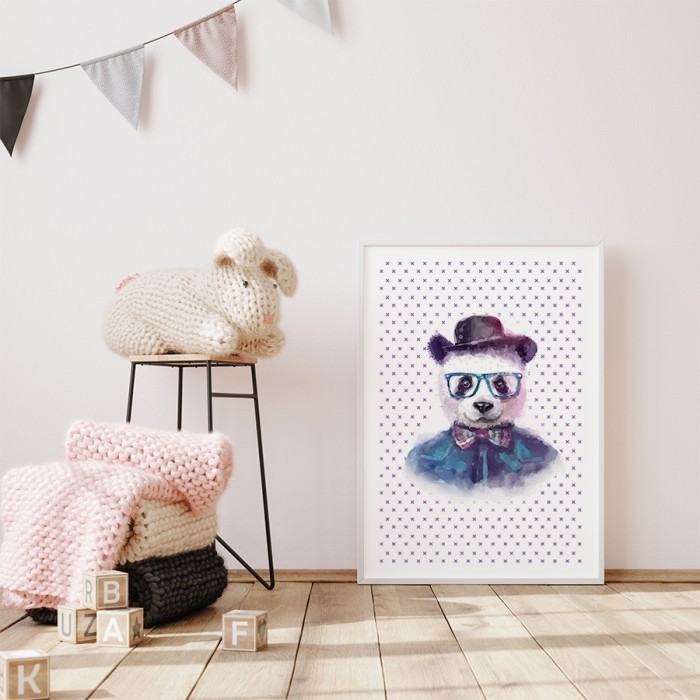 Αφίσα Poster Hipster panda με κορνίζα