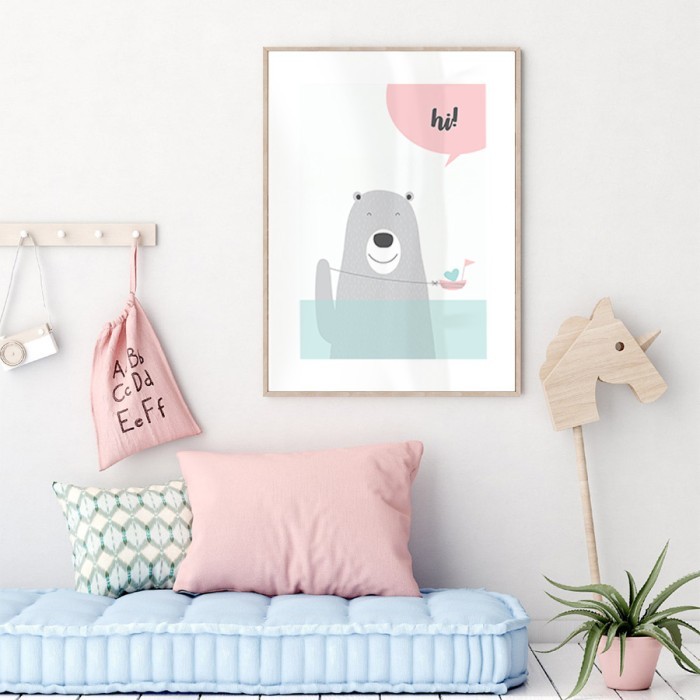 Αφίσα Poster Γκρι αρκούδος στη θάλασσα για παιδικό δωμάτιο 