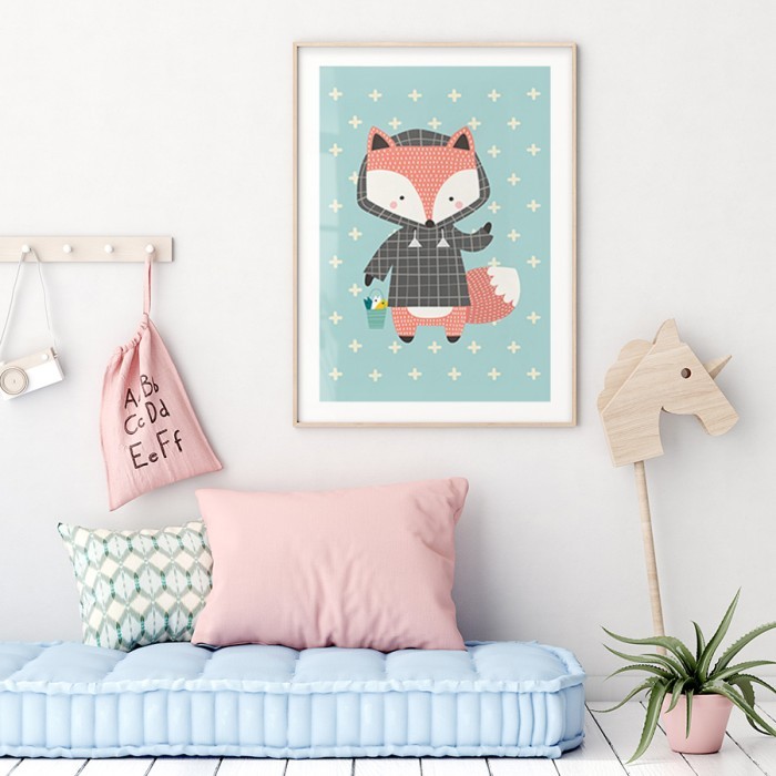 Αφίσα Poster Αλεπού με ζακέτα για παιδικό δωμάτιο 