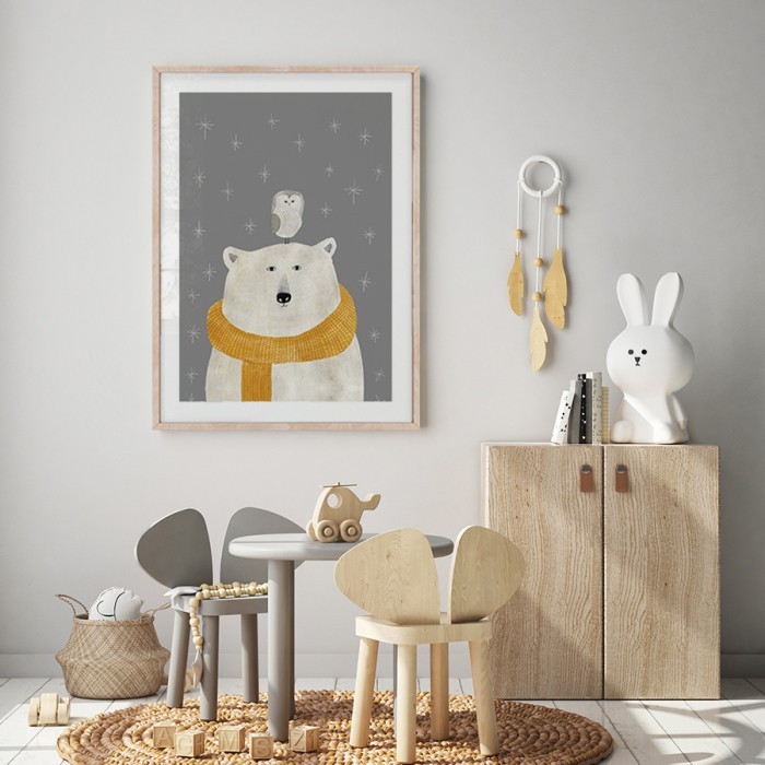 Αφίσα Poster Αρκούδος με κασκόλ για παιδικό δωμάτιο 