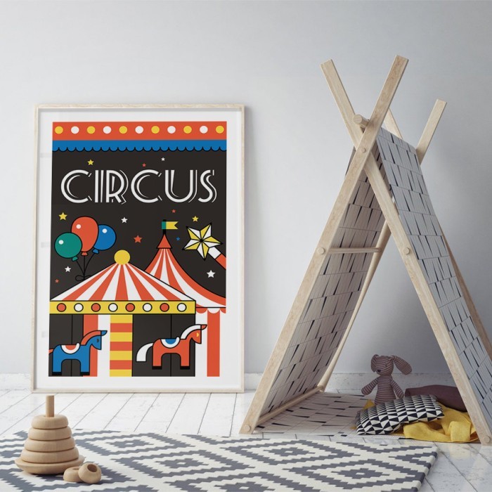 Αφίσα Poster Τσίρκο με καρουσέλ με κορνίζα
