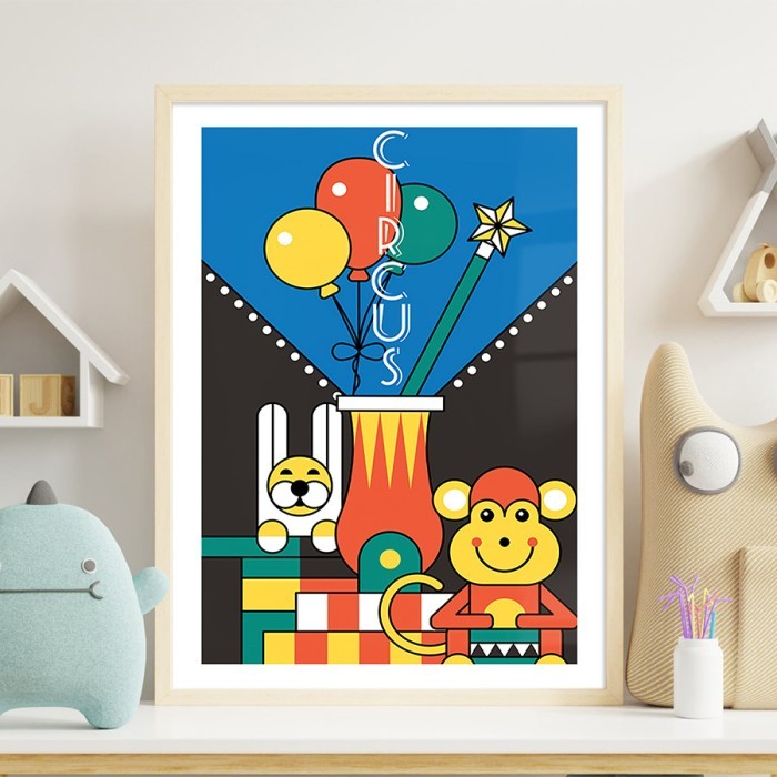 Αφίσα Poster Ζωάκια στο τσίρκο με κορνίζα