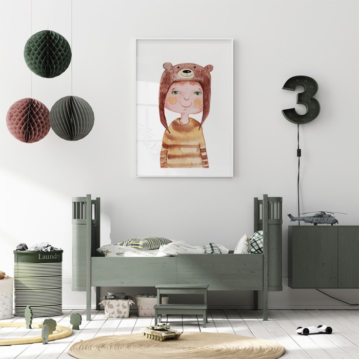 Αφίσα Poster Αγοράκι με σκούφο-αρκουδάκι για παιδικό δωμάτιο 