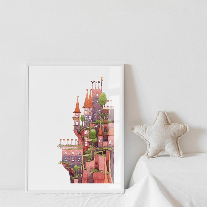 Αφίσα Poster Πολύχρωμο κάστρο με κορνίζα