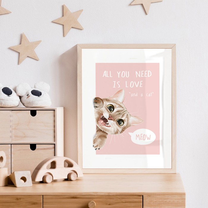 Αφίσα Poster Χαρούμενο γατάκι με κορνίζα