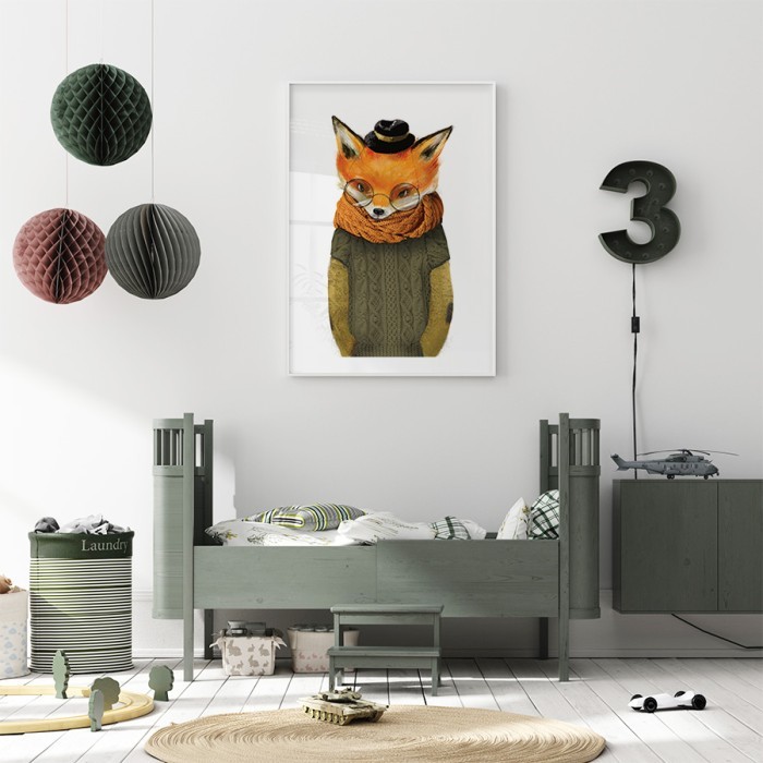 Αφίσα Poster Αλεπού με χακί πουλόβερ για παιδικό δωμάτιο 