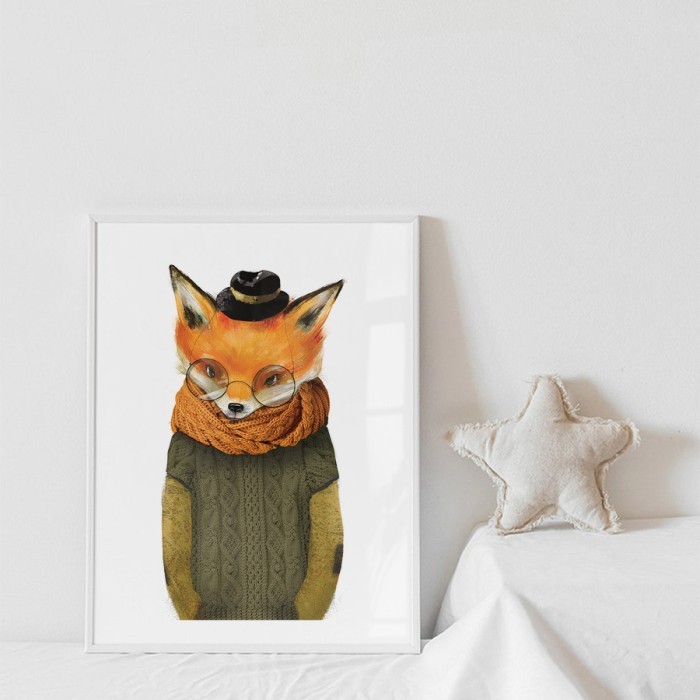 Αφίσα Poster Αλεπού με χακί πουλόβερ με κορνίζα