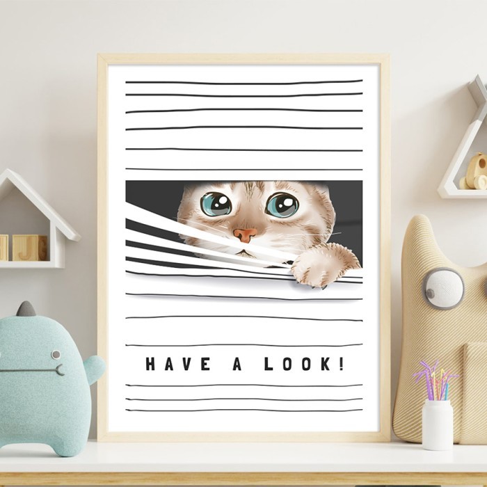 Αφίσα Poster Cat, have a look με κορνίζα