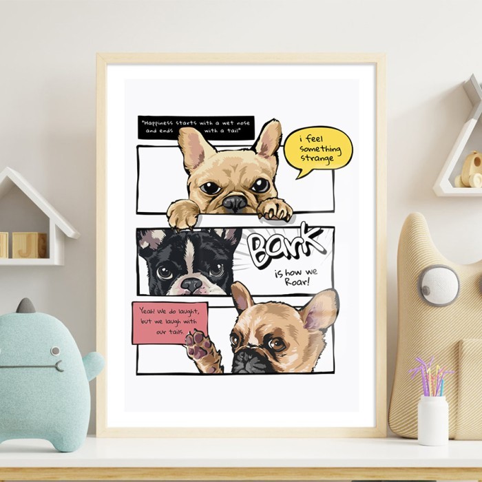 Αφίσα Poster French bulldogs με κορνίζα